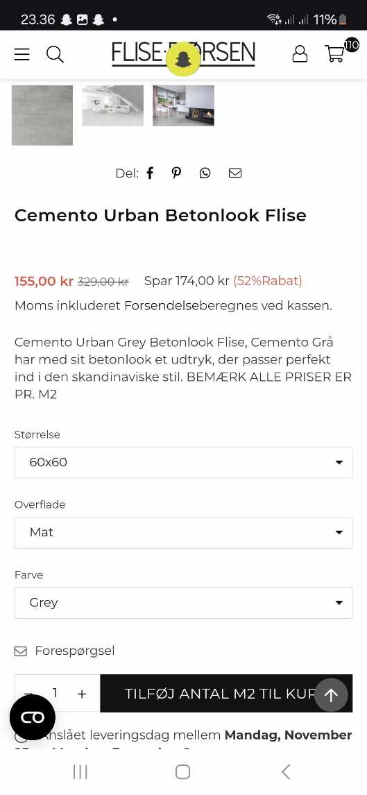 86m2 fliser skal ligges I åben kælder.