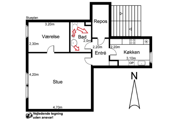 Flyt brusekabine og wc