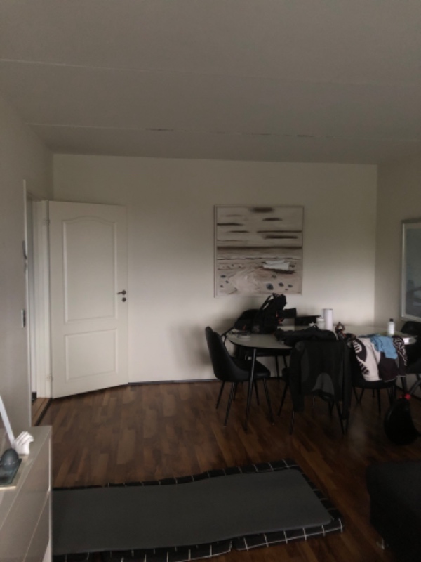 Fjernet gammelt tapet, fuldspartle, filt, malet 2x . Der er i alt 40kvm vægge i stuen