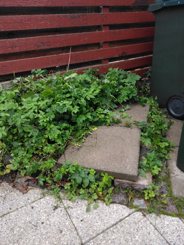 Lagt fliser i niveau i forhaven/ fjernet en ca 1,4m2 stor forhøjning