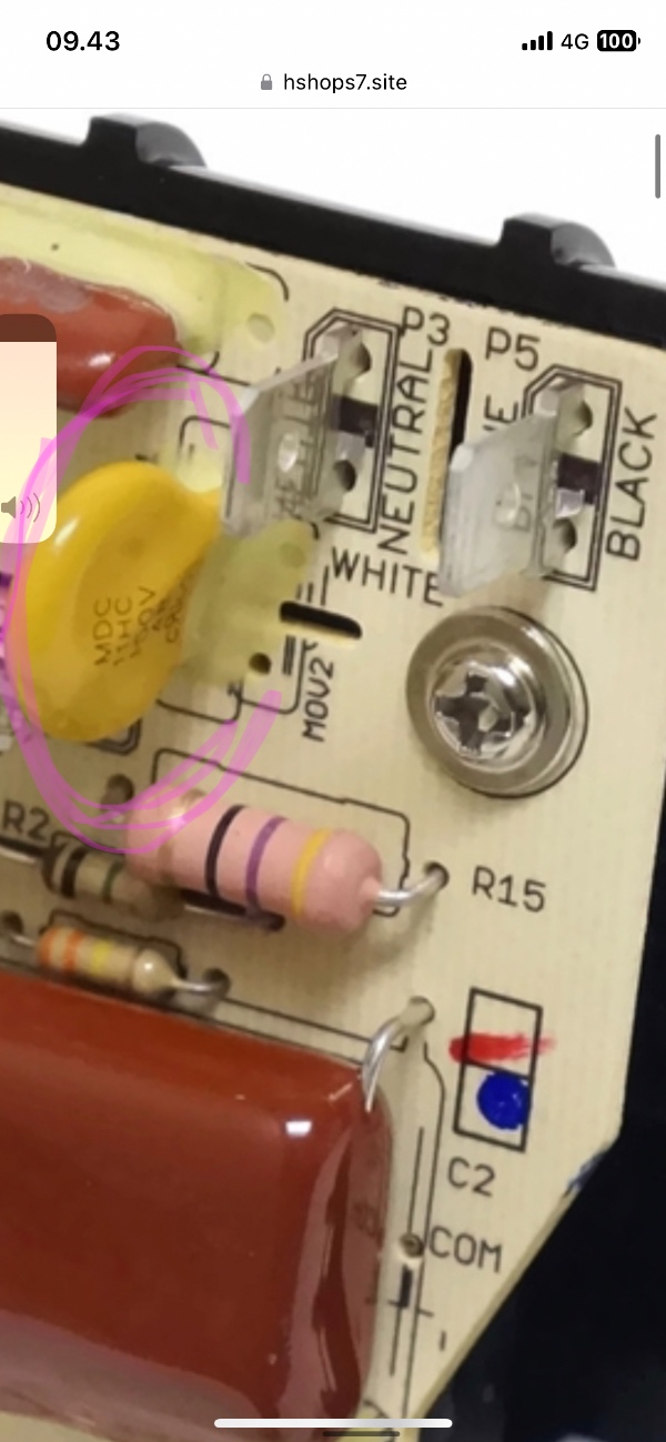 Rep af printplade fra køkkenmaskine der har fået 220v men kun kan tåle 110 (usa) model