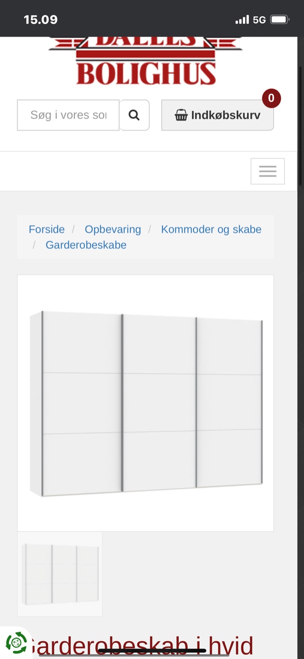 Klædeskab samt seng