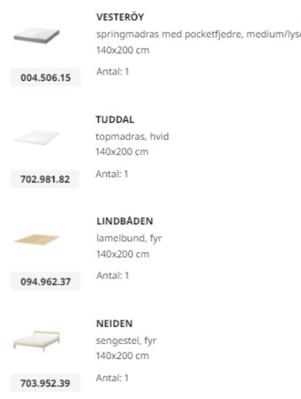 Samling af IKEA seng