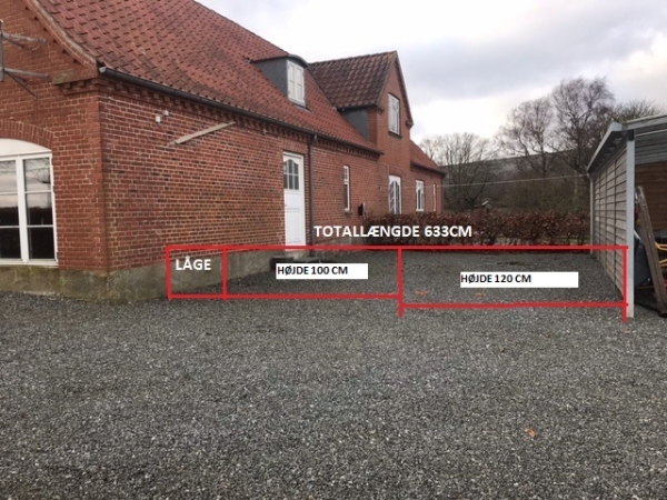 Galv. Lamelhegn med låge til hundegård ca.6,3m