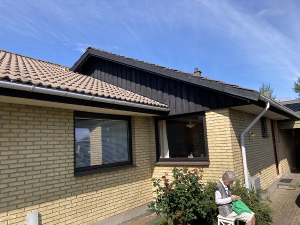 Maling af trægavle på villa