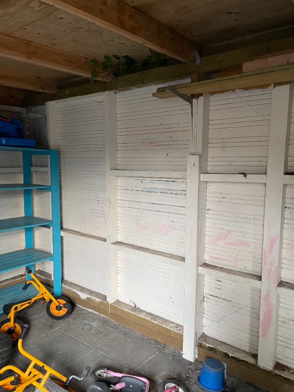 Eksisterende skur, isoleres og beklædes indvendigt