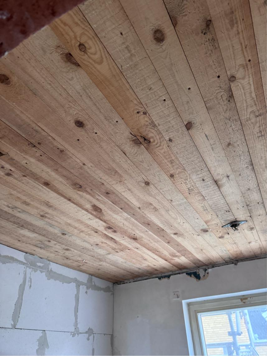Fjerne loft, isolering og 5 m2 beton gulv.