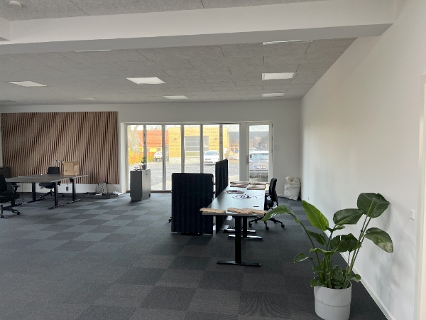 Et vægmaleri på en væg i et fælleskontor med 10 arbejdspladser.