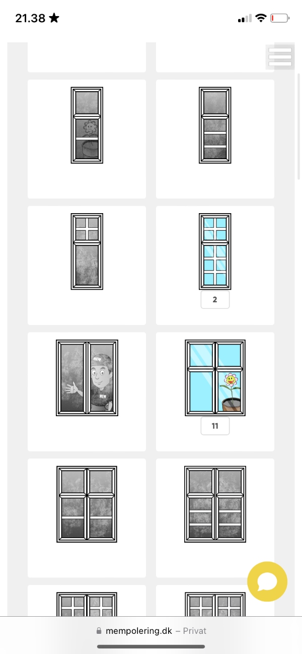 3 velux, 3x 6-parti vinduer, 2x 10-parti døre, 11x 4-parti vinduer, inde og ude