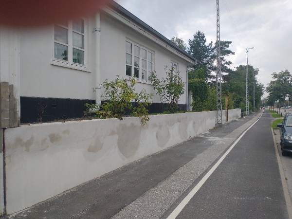 Male mur og træ omkring låge