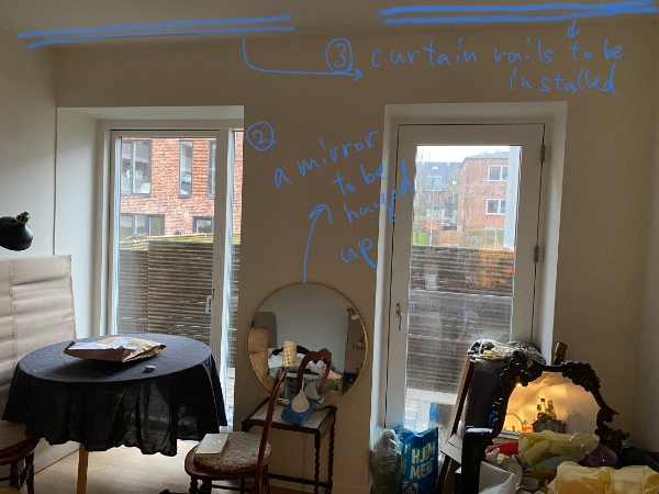 Installation of lights, shelves, and curtains