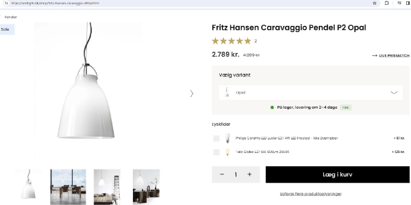 2 lamper skal sættes op - "Fritz Hansen Caravaggio Pendel P2 Opal"