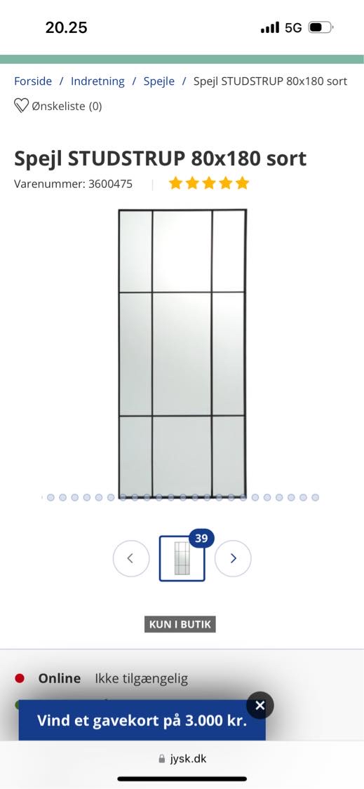 Hentet spejl fra Jysk og transporteret hjem