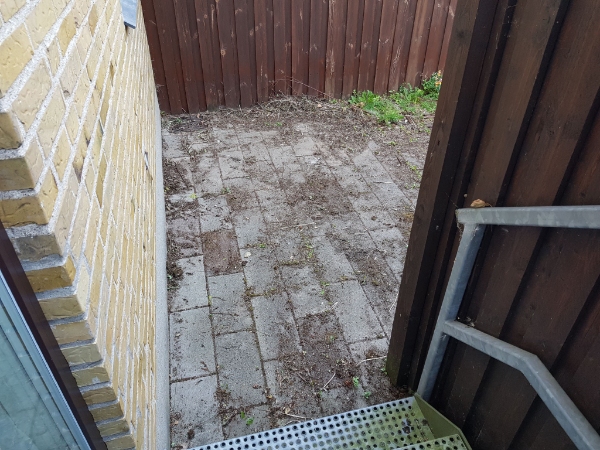 Luge ukrudt i lille baggård