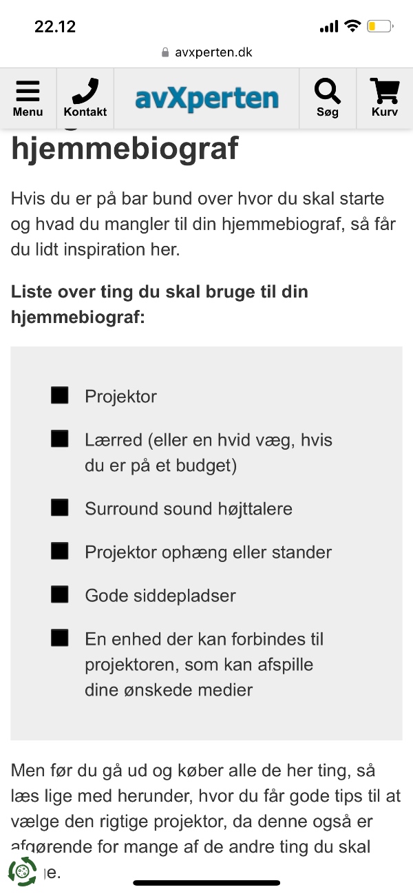 Etablering af hjemmebiograf