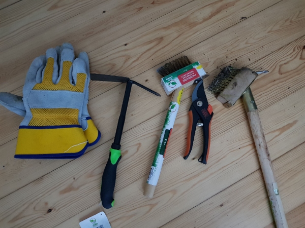 Luge ukrudt i lille baggård