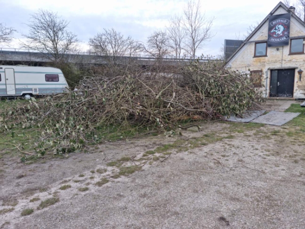 Fjernet en stor bunke grenaffald.