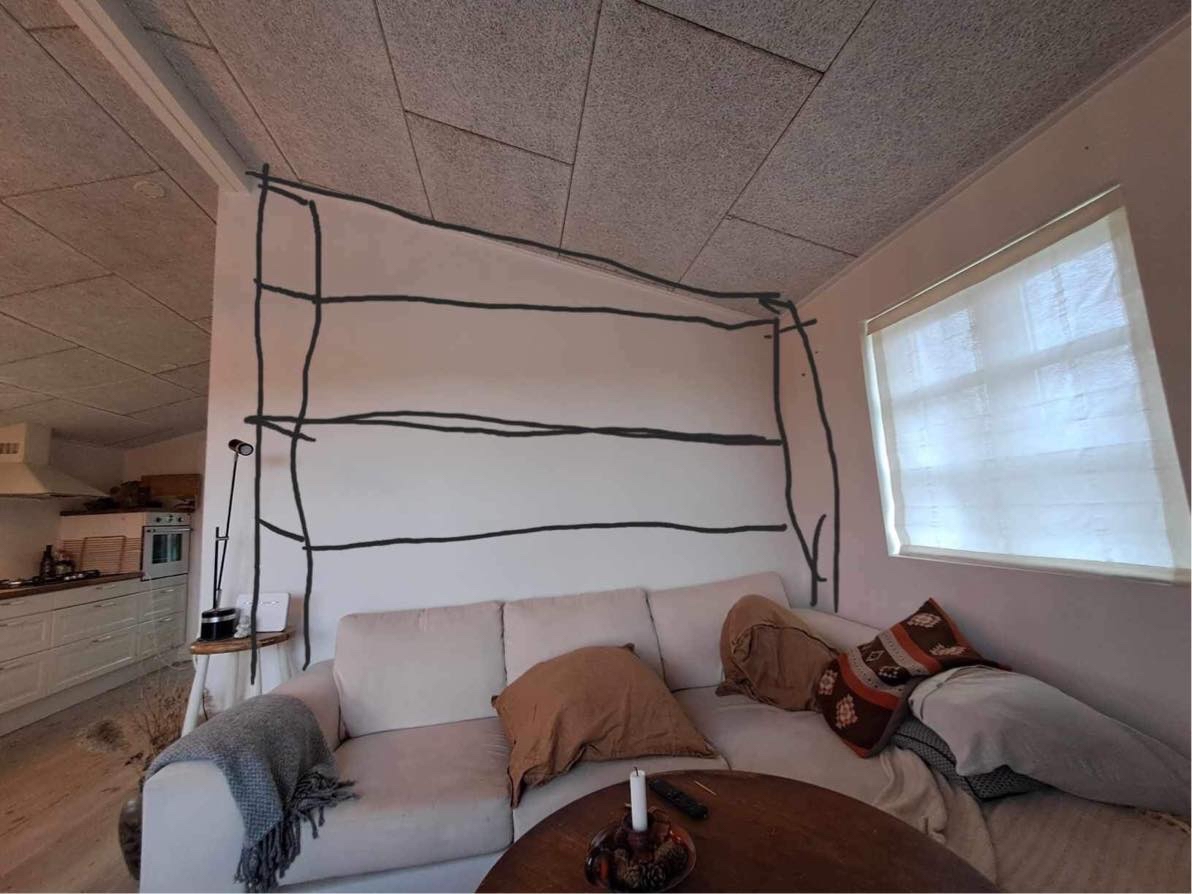 Indbygget reol i køkken og stue (må gerne være IKEA hack)