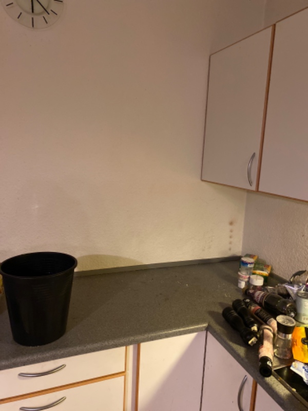 Hovedrengøring af køkken, badeværelse og stue.