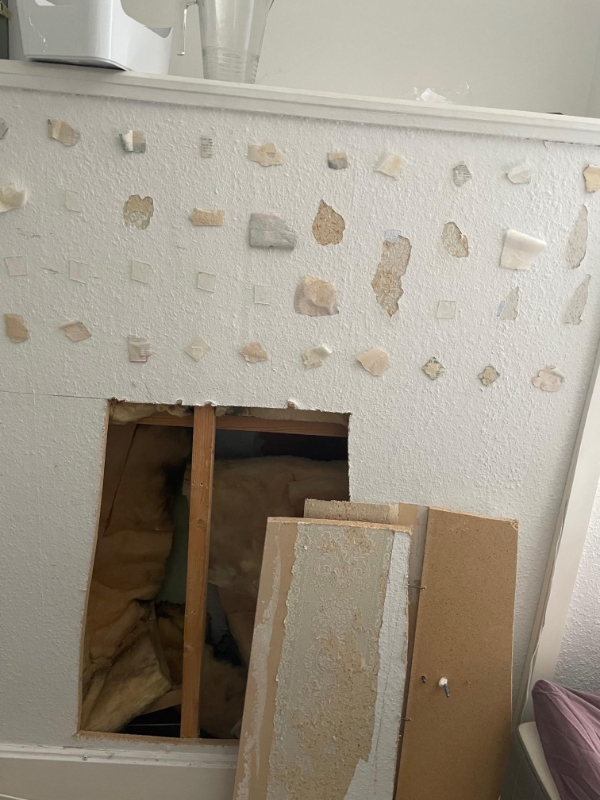 Fjerne spånplade (saves ud?) + stabilisering af en hylde.