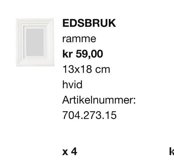 Samling af 2 Ikea møbler og ophæng af 4 rammer