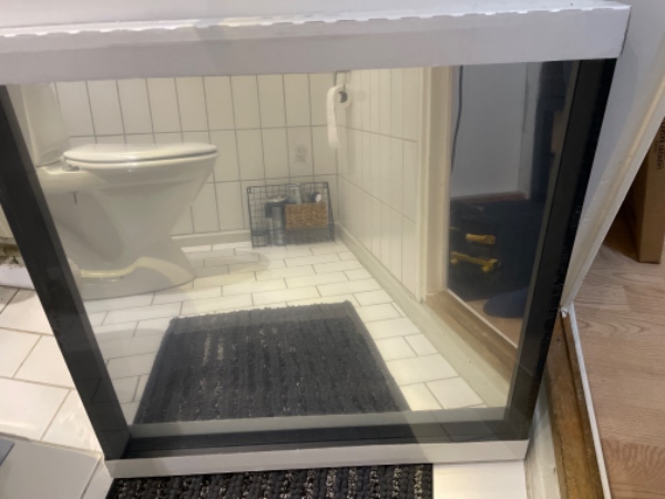 Hæng spejl og hylle i badeværelse