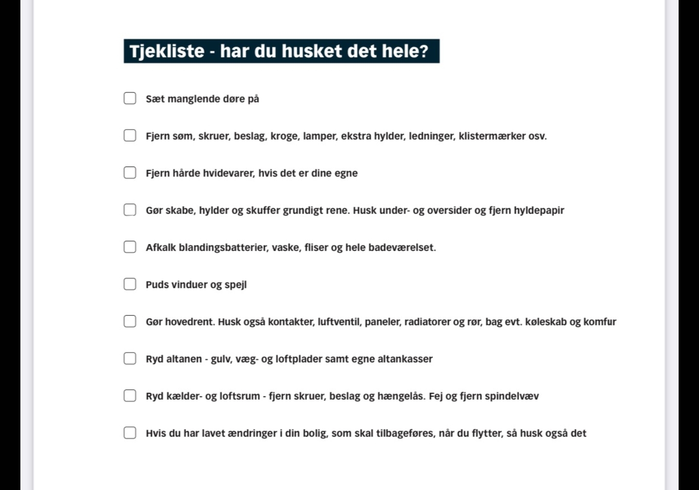 Hoved rengøring af lejligheden