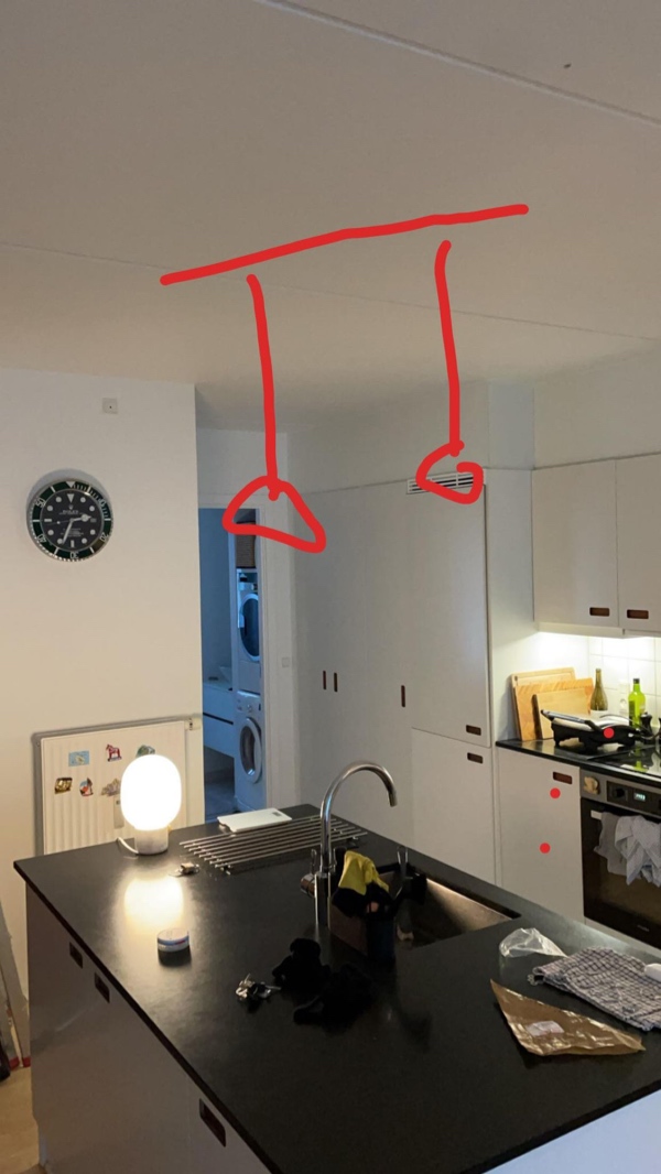 Opsætning/ophæng af 2 lamper på en lampe skinne