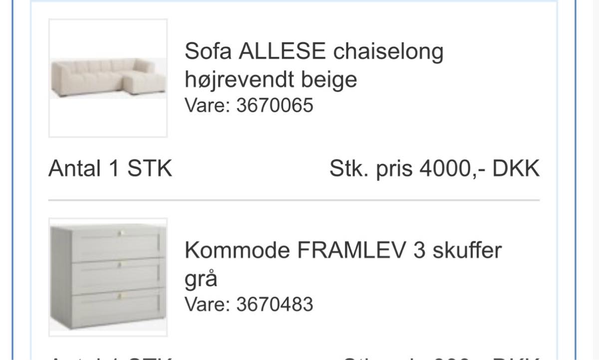 Samle 2 møbler + afskaffe pap