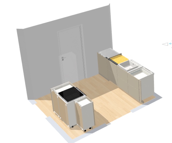 Opstilling af nyt køkken, sektionerne ( 5 stk) er samlet( uden indmad).