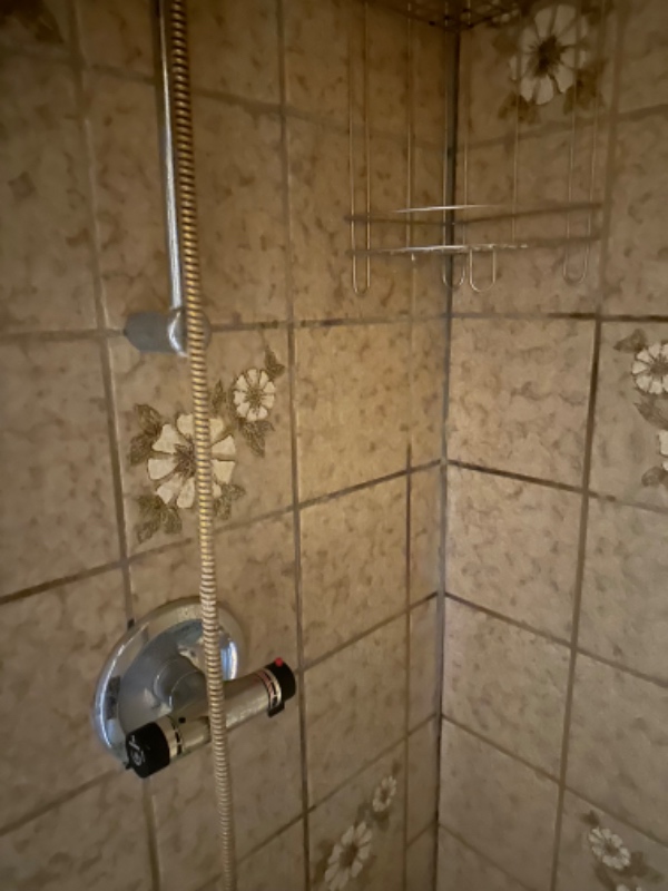 skift af blandingsbatteri i gammel brusenishe.