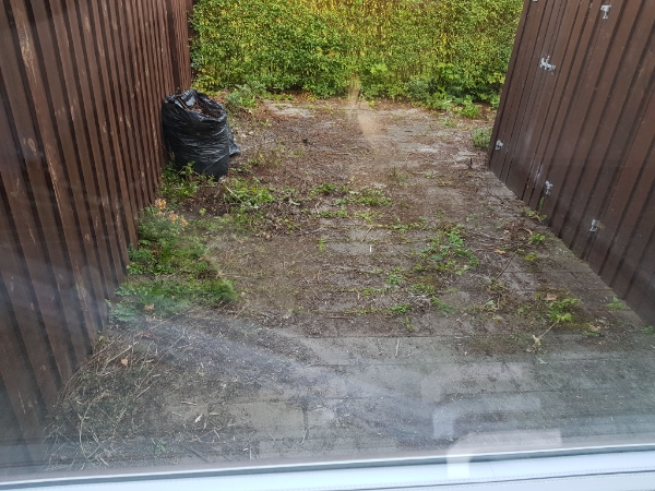 Luge ukrudt i lille baggård