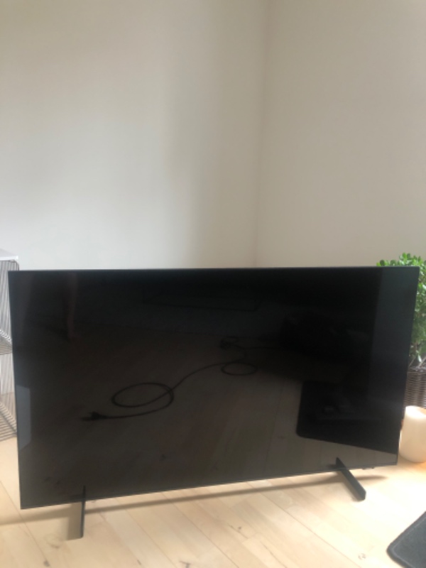 Hængt TV på væg. To reoler hængt op. 4 lamper sat op. 4 billeder hængt op.