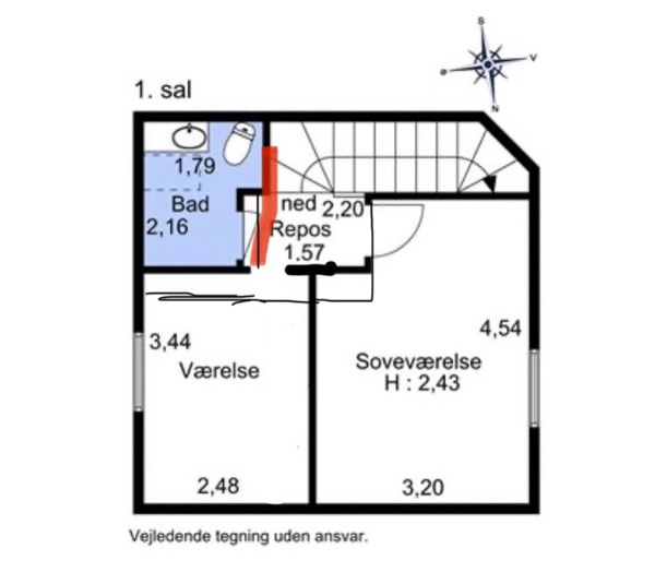 Væg til badeværelse. 