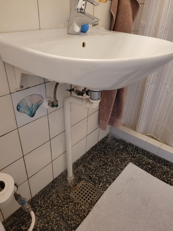 Rensning af vandlås og afløb samt opsætning af hylde på badevær.