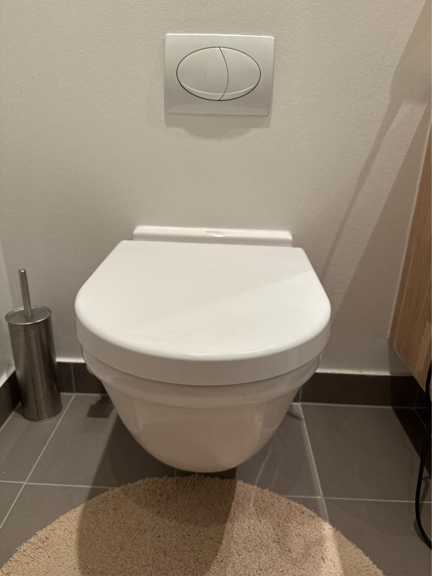 Mit væghængte toilet løber