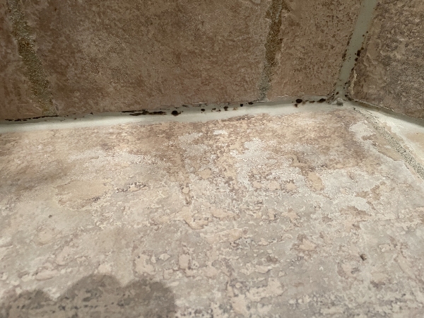 Fuge er gået i stykker i bruseniche. Kantfuger bør også skiftes.