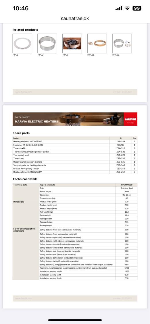 Tilslutte udendørs sauna. Det er 400v til saunaovnen og 230 til lys. Kabel skal trækkes.