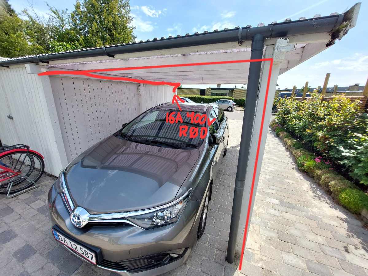 Autoriseret elektriker til at installere 16A 3 faset kabel fra hpfi til carport til opladning af EL bil med 11 kw