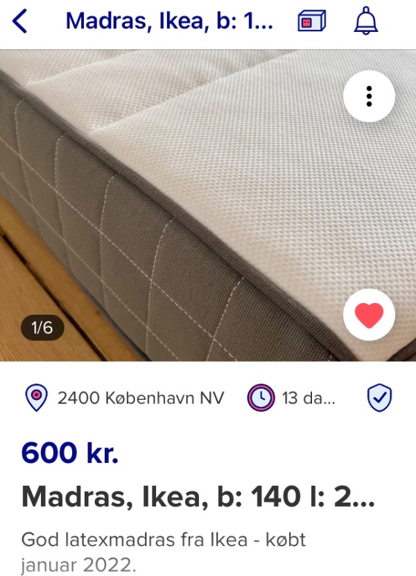 Afhentning af springmadras 140x200