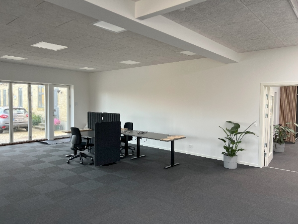 Et vægmaleri på en væg i et fælleskontor med 10 arbejdspladser.