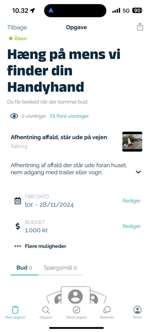 Afhentning af mindre mængde affald, nem adgang ud til vejen.