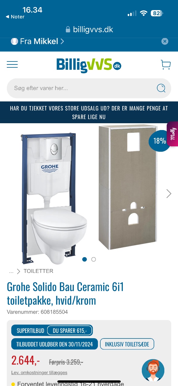 Opsætning af væghængt toilet, har der ikke tidligere været. Samt ophæng/montering af håndvask m/skab. Varerne er ikke leveret endnu