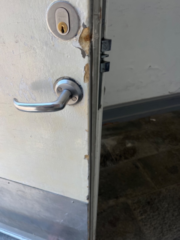 Stålskinne til gadedør samt male døren