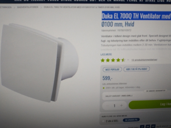 Montering af væg ventilator. Med strøm fra loft spot.