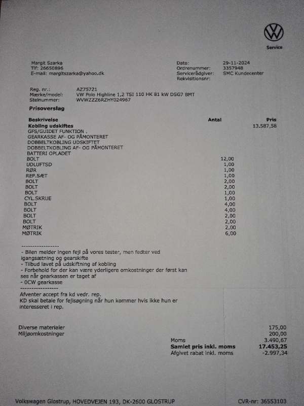 Skift af gearkasse og kobling