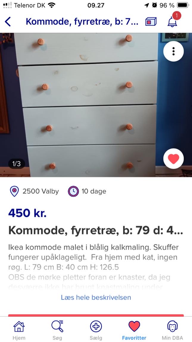 Afhentning og opbæring af kommode og vitrineskab i nærheden af mit hjem.