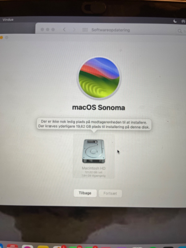Mac kan ikke opdatere på grund af manglende lageringsplads