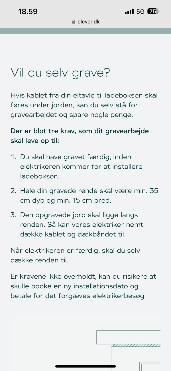 Nedgravning af kabel til ladestander