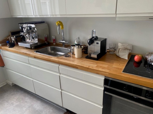 slibning af køkken bordplade + lydisolering af glas dør